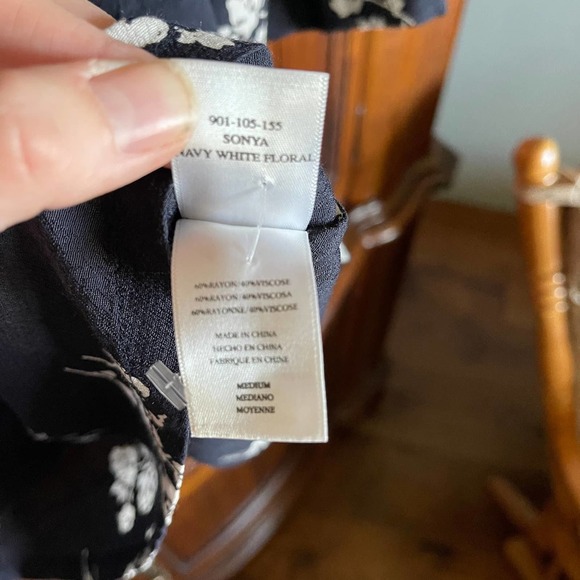 Rails Sonya Navy White Floral Mini Drawstring Waist Long Sleeve Dress Medium - Picture 7 of 9